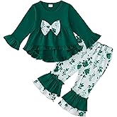 Kucnuzki Baby Girl Clothes Toddler Girl Outfit Ruffle Sleeve Shirt Floral Pant Set Fall Winter Clothing for Girl