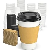 Dealusy 100 Pack 12 oz Disposable Coffee Cups with Lids and Sleeves, Sturdy Thick Paper & Leak-free Insulated to Go Paper Hot Coffee Cups with Sip Lids for Hot & Cold Beverage | with Lids, and Sleeves, Sturdy, Leak-free, Insulated, to Go Coffee Cups