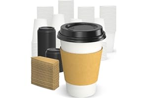 Dealusy 100 Pack 12 oz Disposable Coffee Cups with Lids and Sleeves, Sturdy Thick Paper & Leak-free Insulated to Go Paper Hot Coffee Cups with Sip Lids for Hot & Cold Beverage