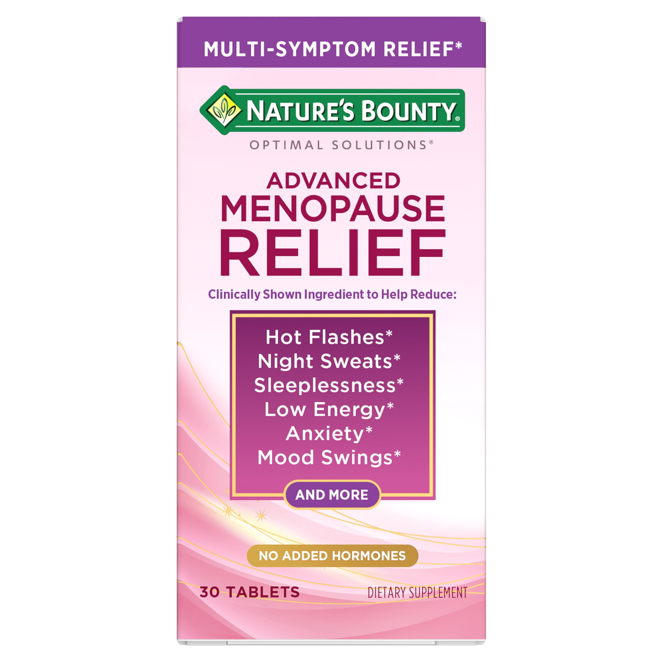 Nature’s Bounty Optimal Solutions Advanced Menopause Relief, Menopause Supplement for Women featuring Siberian Rhubarb, Hotflash Relief, No added Hormones, Drug-Free, 30 Tablets, 30 Total Servings