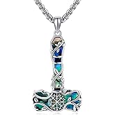 Thors Hammer Necklace 925 Sterling Silver Abalone Shell Mjolnir Amulet Pendant Nordic Jewelry for Women Men