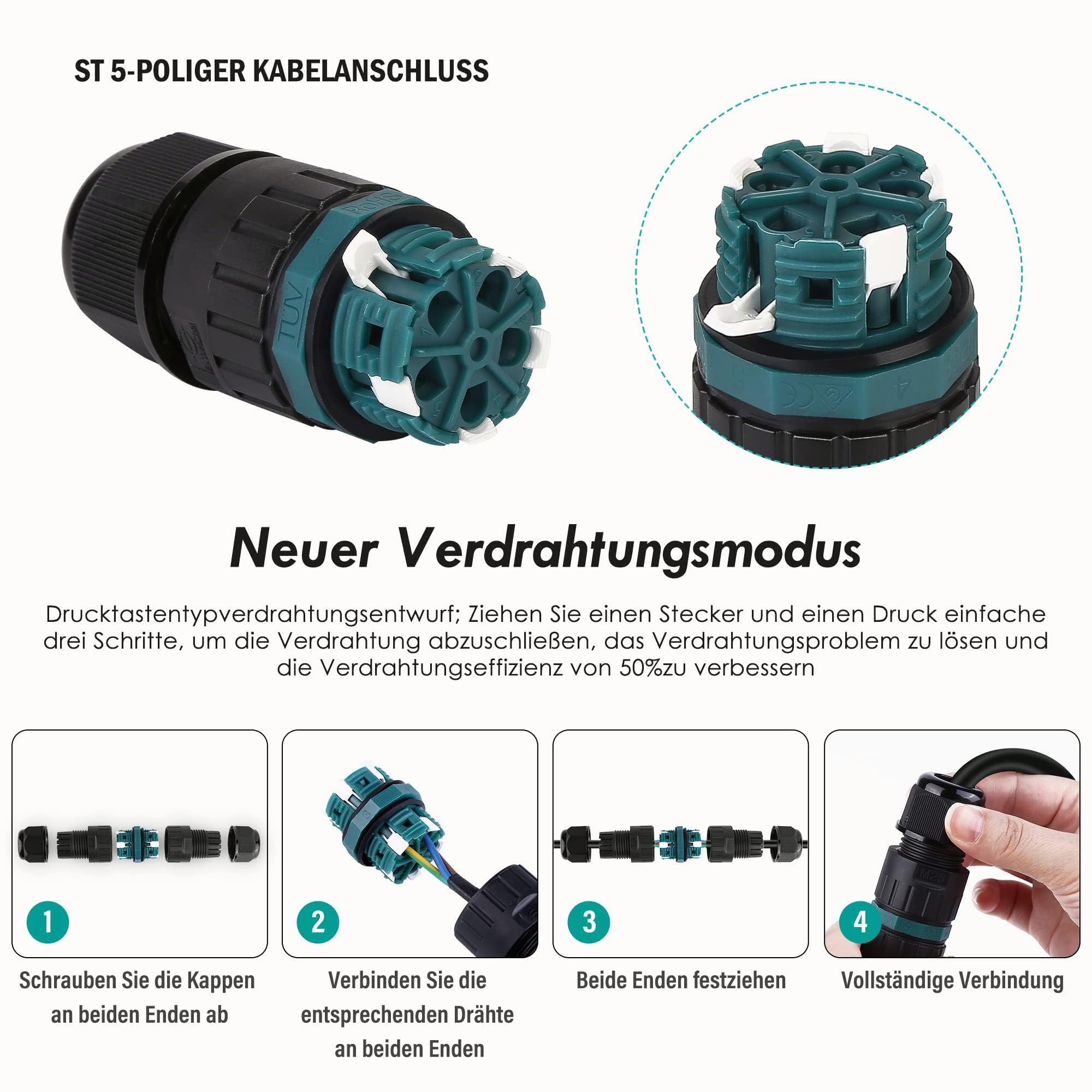 HOSPAOP Kabelverbinder Wasserdicht 5 Polig, IP68 Verbindungsmuffe Erdkabel Abzweigdose für Ø5-14mm Kabeldurchmesser, Verteilerdose Außen Wasserdicht Verbindungsbox Schwarz, 3 Stück, Kunststoff 3
