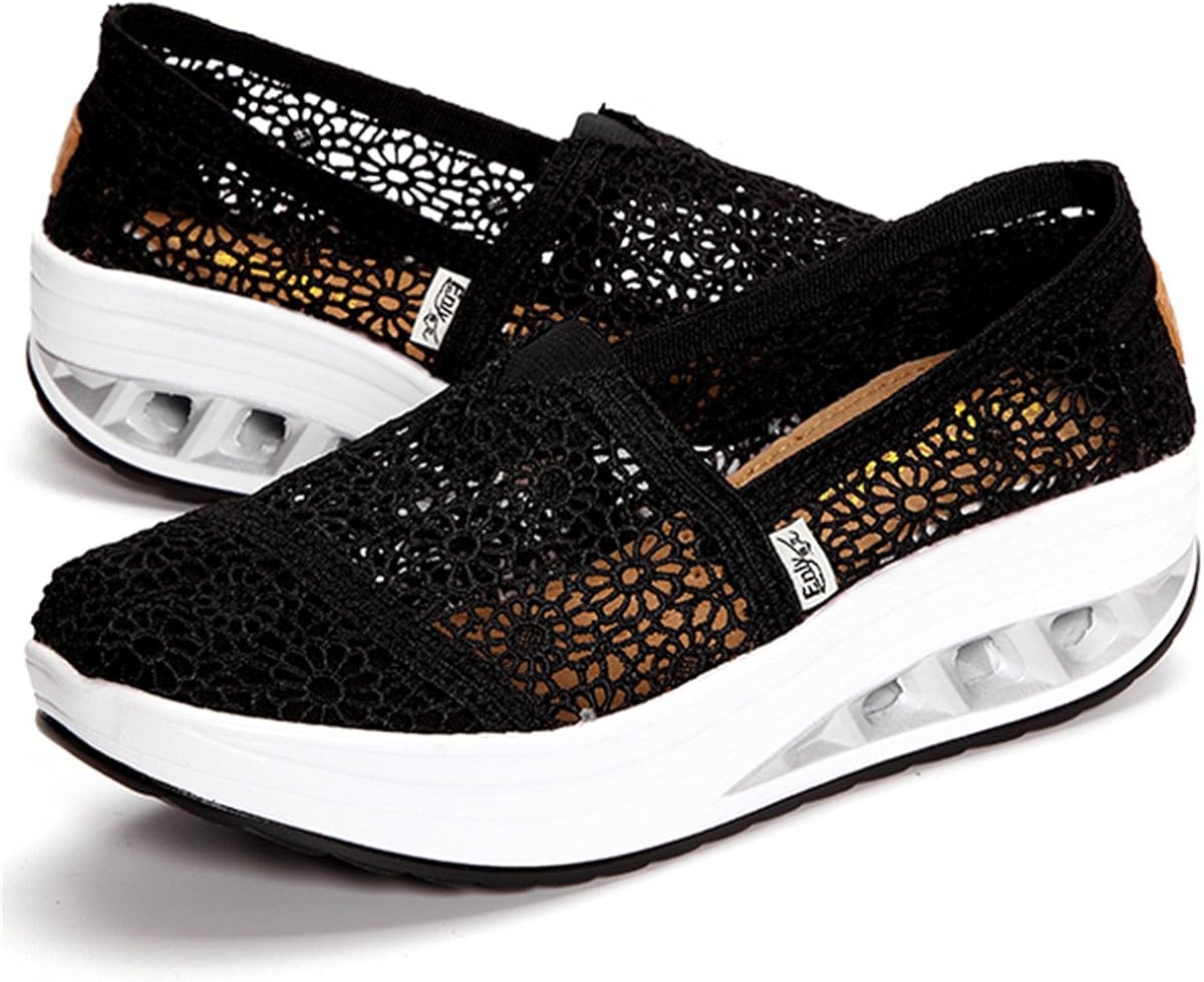 gracosy Women's Lace Breathable Platform Casual Shoes Trainers Slip On