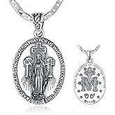 GUANMTY Patron Saint Medals, 925 Sterling Silver Catholic Pendant Necklaces, Christian Jewelry Religious Gifts for Women with 22"+2" Mariner Chain