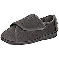 HomeTop Men's Corduroy Slippers Comfy Adjustable Hook and Loop Memory Foam Wide Indoor House Shoes for Diabetic Swollen Feet