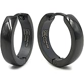 Stainless Steel Curved Face Round Hoop Men Earrings Gold-tone Silver-tone Black 18mm