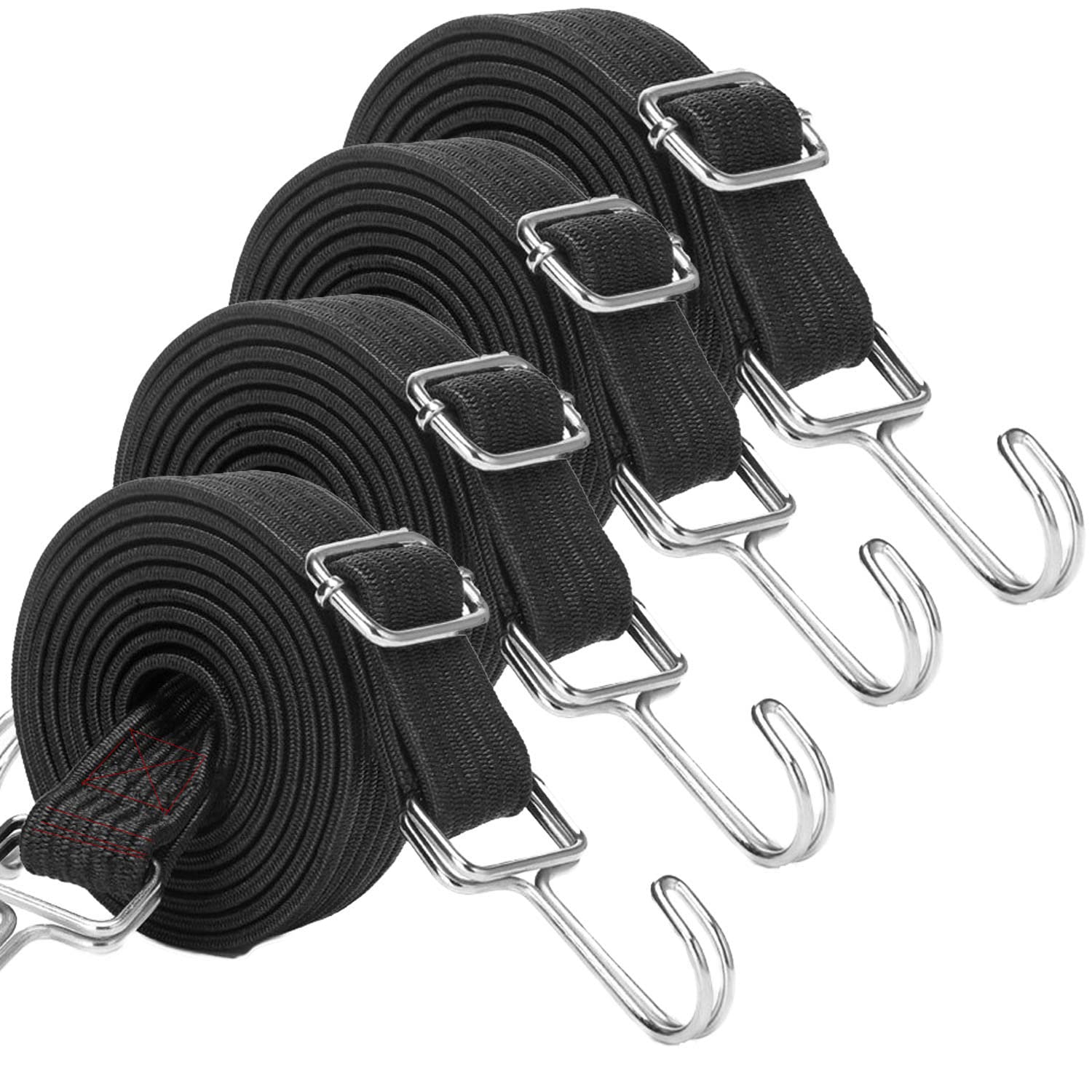 JETAINE Bungee Cords With Hooks, 4 Pack Adjustable Bungee Straps, 200cm Long Flat Bungee Elastic Cord, Large Heavy Duty Elastic Rope for Bike Luggage Rack Tarp Camping Tent Car Roof Rack Fixings