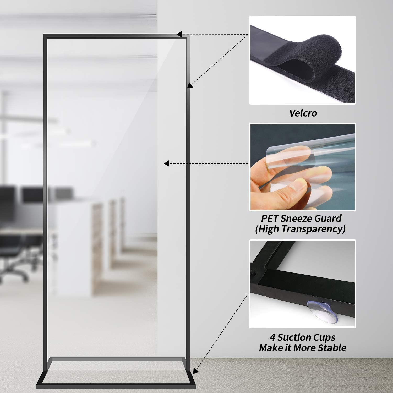 JASVIC Floor Standing Sneeze Guard – Free Standing Isolation Barrier ...