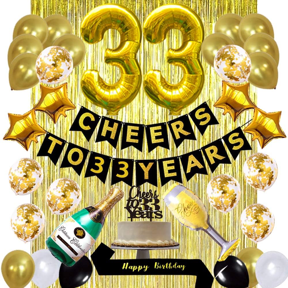 Gold 33rd Birthday Decorations kit 