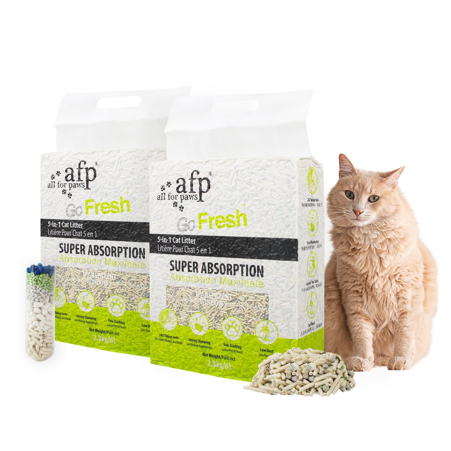 ALL FOR PAWS 5-in-1 Mixed Tofu Cat Litter, 12L (2Pack) Flushable | Rapid Clumping | Low Dust |7/24 Odor Control Nature Pellet Kitty Litter, Unscented (Tofu Cat Litter)