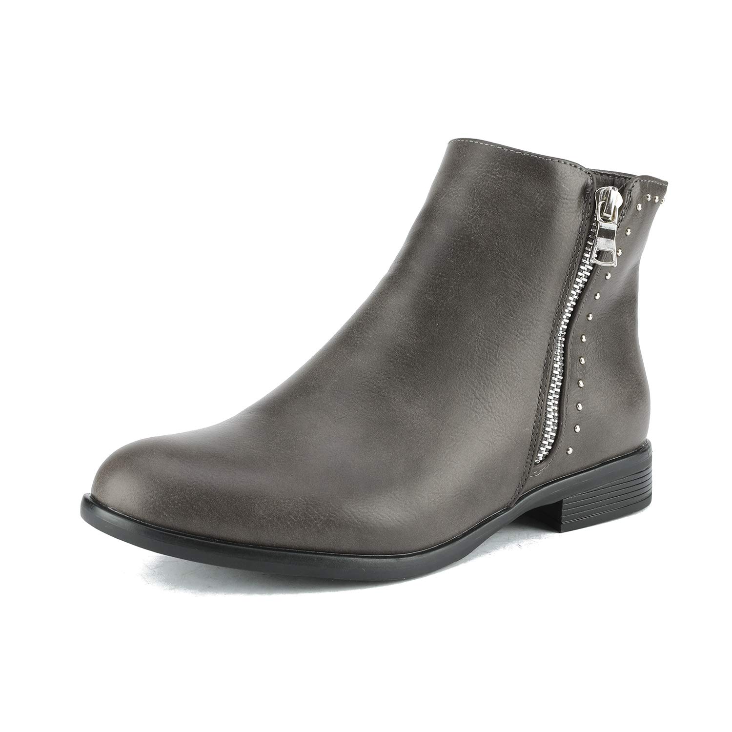 DREAM PAIRS Women's Stubby Grey Flat Heel Ankle Boots Size 9.5 B(M) US