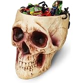 PARTYGEARS Latex Foam Skull Candy Bowl Bucket with Handle, Halloween Gothic Snack Storage Bowl for Party Table Decor