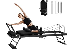 Pilates Reformer,Foldable Pilates Reformer Machine Exerciser Compact Home Yoga Bed Equipment with Springs & Cords for Home Wo