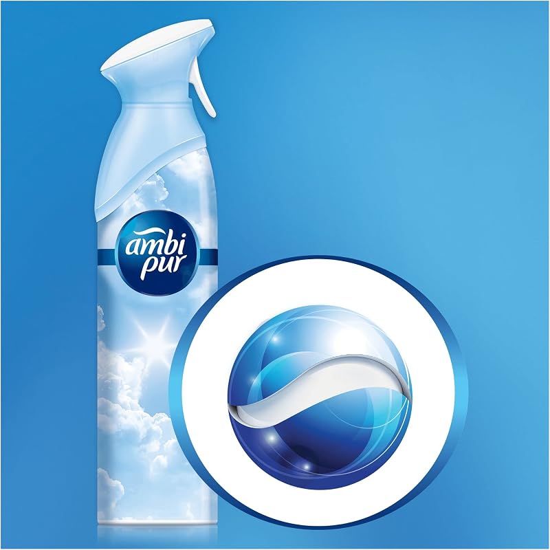 Ambipur Spring Awakening Air Freshener Spray 185ml x 8, com uma fragrância duas vezes mais longa que elimina odores e deixa um aroma fresco e leve