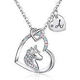 Valentines Day Gifts for Kids Girls - Unicorn Necklace Gifts for Girls with Initial Heart Pendant & Gift Box, 18K Gold Fashion Kids Jewelry, Colorful Heart Necklace for Birthdays & Costume Parties.