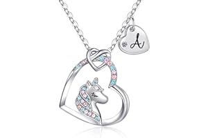 Rucher Unicorn Necklace for Girls Kids with Personalized Initial Heart Pendant, 18K Gold Fashion Jewelry for Girls, Colorful Heart Necklace for Birthday Gifts.