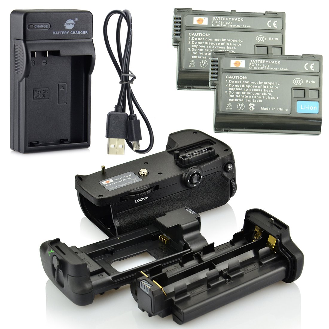 DSTE MB-D11 Battery Grip + 2x EN-EL15 Battery + USB Charger for Nikon D7000
