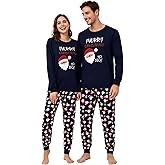 SkiBeaut Christmas Couple Pajamas Sets Long Sleeve Holiday Sleepwear Festival Party Pjs Set for Men Women Xmas Loungewear, Medium/Women