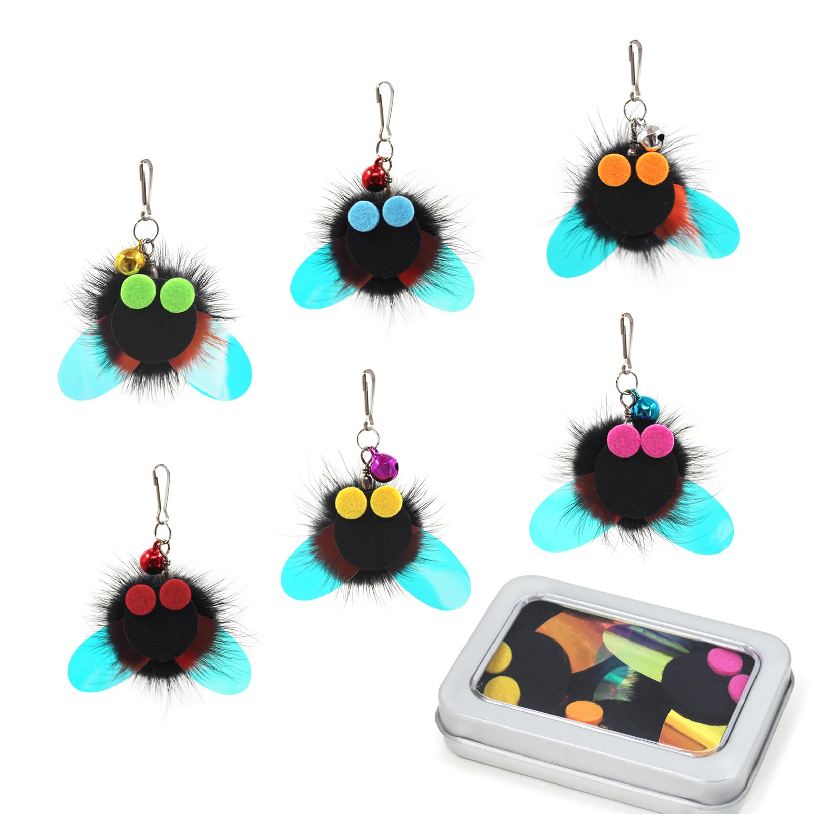 SONGWAY Cat Wand Toy Refill - 6 Pcs Furry Cat Toys with Bell, Teaser Wand Replacement Attachments, Interactive Cat Chaser Toys for Indoor Cats Kitten