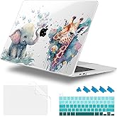 Lepeoac Case for MacBook Pro 13 inch with/Without Touch Bar (2016-2022, M2 A2338 M1 A2289 A2251 A2159 A1989 A1706 A1708), Hard Shell + Keyboard Cover + Dust Plug - Elephant & Giraffe