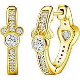 Mouse Earrings for Women Sterling Silver Moon Star Hoop Earrings Sparkling CZ Mouse Bow Hoop Earrings Animal Earrings Lucky Cute Princess Huggie Jewelry Gifts for Women Daughter Birthday