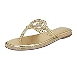 Guess Women's Saima Flat Sandal, Gold Crystal