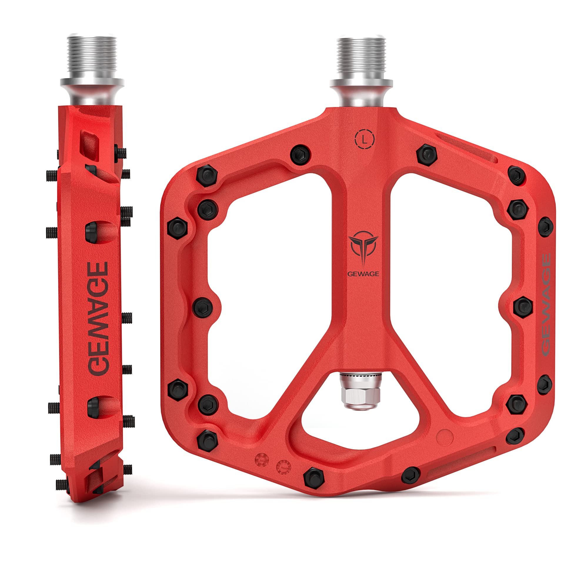 GEWAGE Mountain Bike Pedals, Non-slip Nylon Fiber Pedals, 9/16" Bike Pedals, Lightweight Wide Flat Pedals (Red)