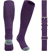 QBK Toddler Baseball Socks &amp; Belt Combo Set for Kids 2-16Y Tee Ball Socks