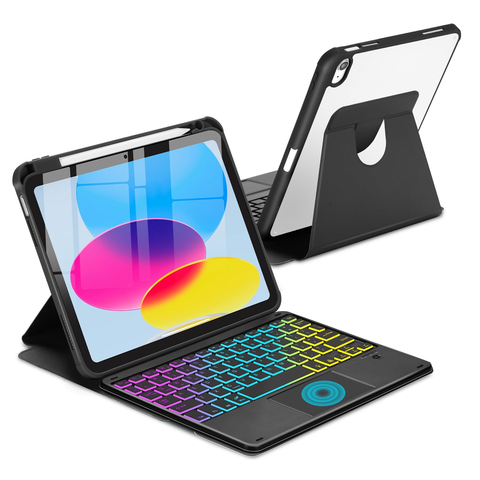 Photo 1 of MePadKey Touchpad Keyboard Case for iPad (A16) 11th 10th Generation, 360 Rotation Cover with Pencil Holder Wireless Backlit Detachable Keypad for iPad 11 inch 2025/10 Gen 10.9" 2022 Black