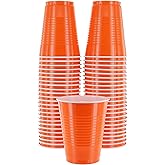 Amcrate Disposable Cups, Orange 18-Ounce Plastic Party Cups, Strong and Sturdy for Wedding, Christmas, Halloween, 50 Pack
