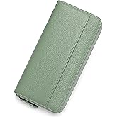 FREYAMIRA Wallets for Women RFID Blocking Real Leather Extra Long Large Capacity Zipper Clutch Wallet with 18 Card Slots, Green