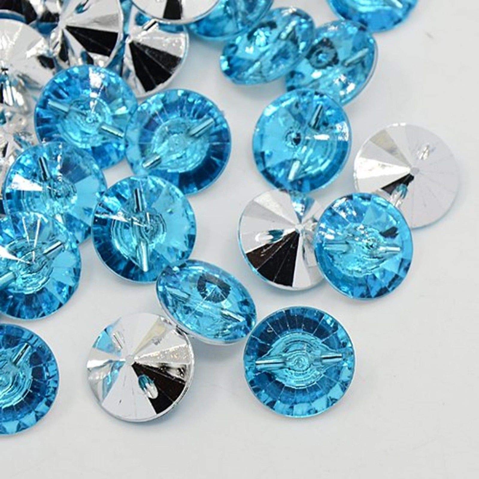 100 Light Blue 15mm Round Acrylic Crystal Rhinestone 1 Hole Buttons – Sewing, Knitting, Card Making, Scrapbook Art Bling — image 1