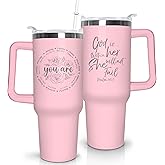 Christian Tumbler with Handle and Straw, 40 oz Vacuum Insulated Water Bottle Stainless Steel, Leak Proof Travel Mug, Inspirational Religious Belief Gifts for Her Women Girl Christmas Mothers Day
