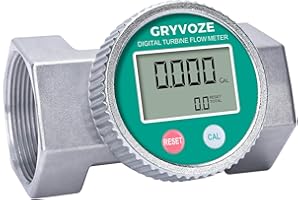 GRYVOZE Waterproof 2 Inch Flow Meter, 16-160 GPM Digital Turbine Water Flowmeter with NPT Thread, for Hot Water, Pool, Fuel &