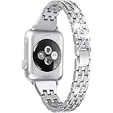 Secbolt Bling Bands Compatible with Apple Watch Band 38mm 40mm 41mm 42mm 44mm 45mm 46mm 49mm Women iWatch SE Series 11 10 9 8 7 6 5 4 3 2 1, Dressy Jewelry Metal Wristband Strap Diamond Rhinestone
