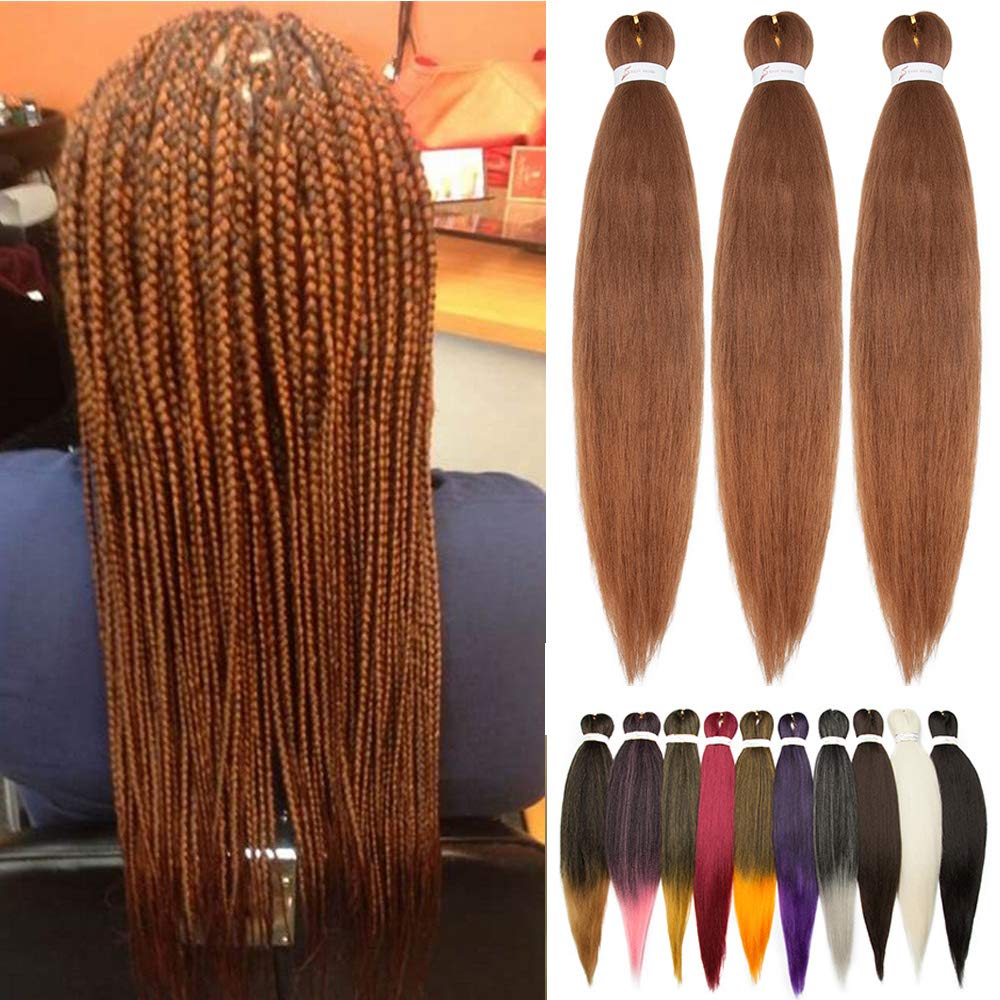 26” Pre Stretched Braiding Hair Auburn 3PC-270g Easy Braiding Crochet Hair for Braiding Synthetic Hairpiece