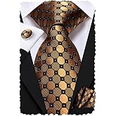 Hi-Tie Men Ties Sets Silk Stripe Paisley Necktie Pocket Square Cufflinks for Business Wedding