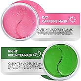 Under Eye Patches for Puffiness Kit: 120 Pcs Green Tea & Caffeine Eye Mask for Dark Circles and Anti-Aging - Day & Night Skin Eye Pads with Niacinamide, Collagen, Hyaluronic Acid & Vitamin C (2 Pack)