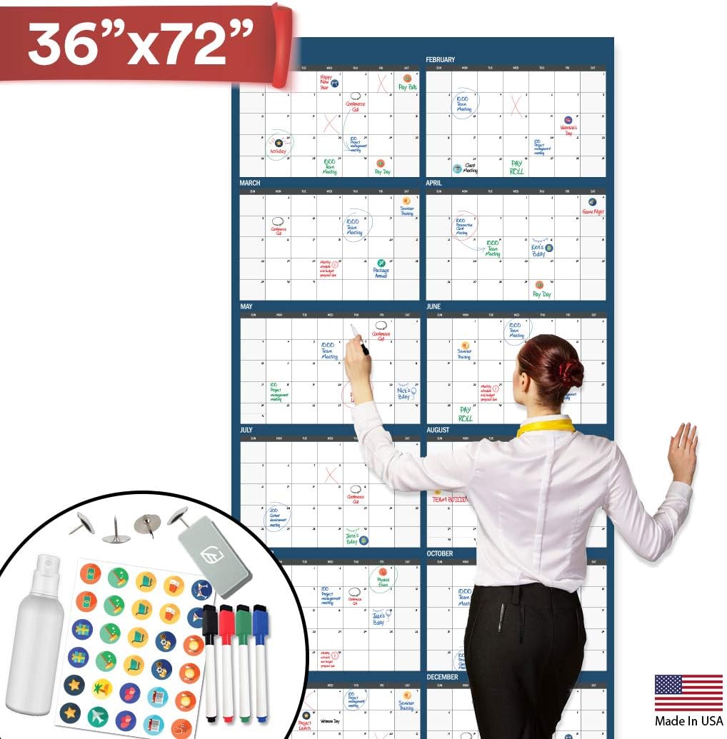 Large Dry Erase Wall Calendar Premium Giant Reusable Yearly Calendar 