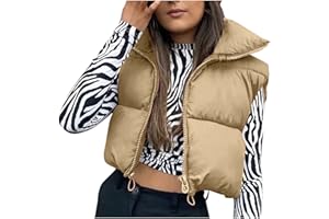 Womens Cropped Puffer Down Vest Sleeveless Quilted Lightweight Jackets Full Zip Up Winter Warm Coat Outerwear