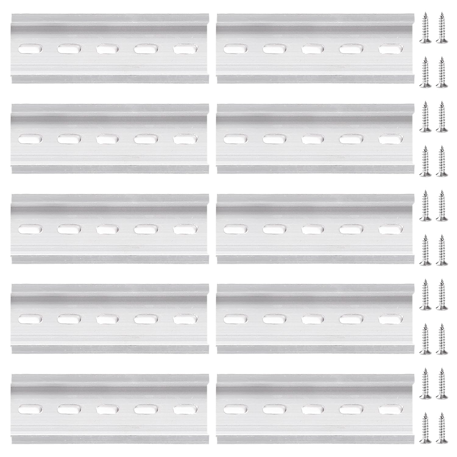 VooGenzek 10 PCS DIN Rail, DIN Mounting Rail C45 Aluminum, with 20 PCS Screws, for DIN Rail Terminal Series and Contactor, 35 * 100 mm