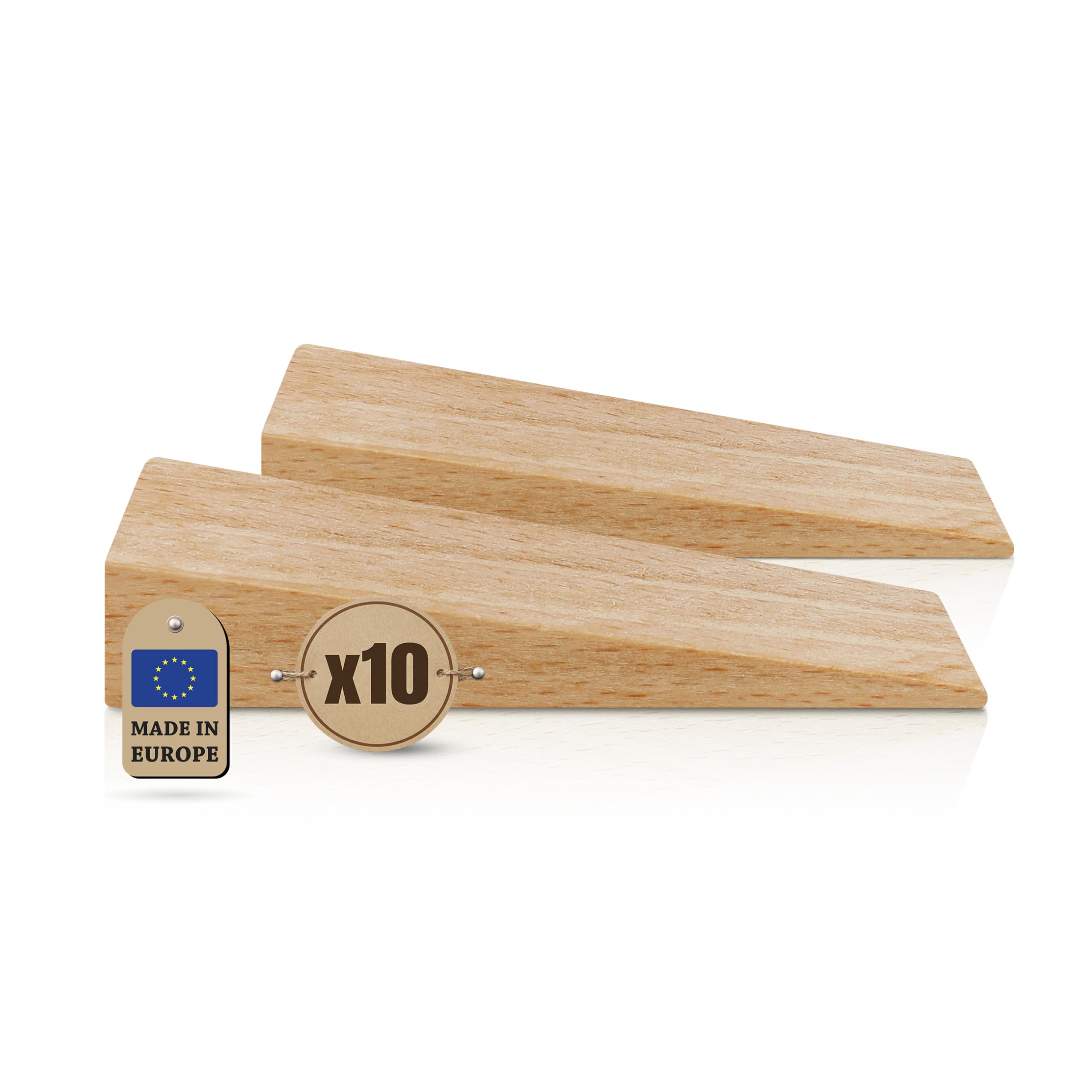 Tolux Wooden Wedges, Hardwood Wedge, Beech Wood Wedge, Wooden Doorstop, Handy Tool in Carpentry, Construction and Various DIY Projects, Size 70x25x15 mm, Pack of 10 pcs