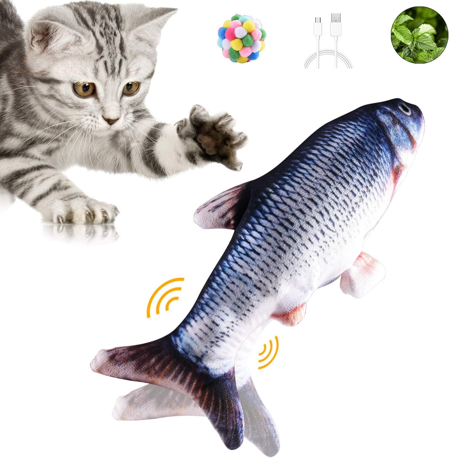 Geternal Simulation Electric Doll Fish Realistic Plush Wagging Fish Cat Interactive Toy Catnip Toys USB Charging Pets Chew Bite Supplies