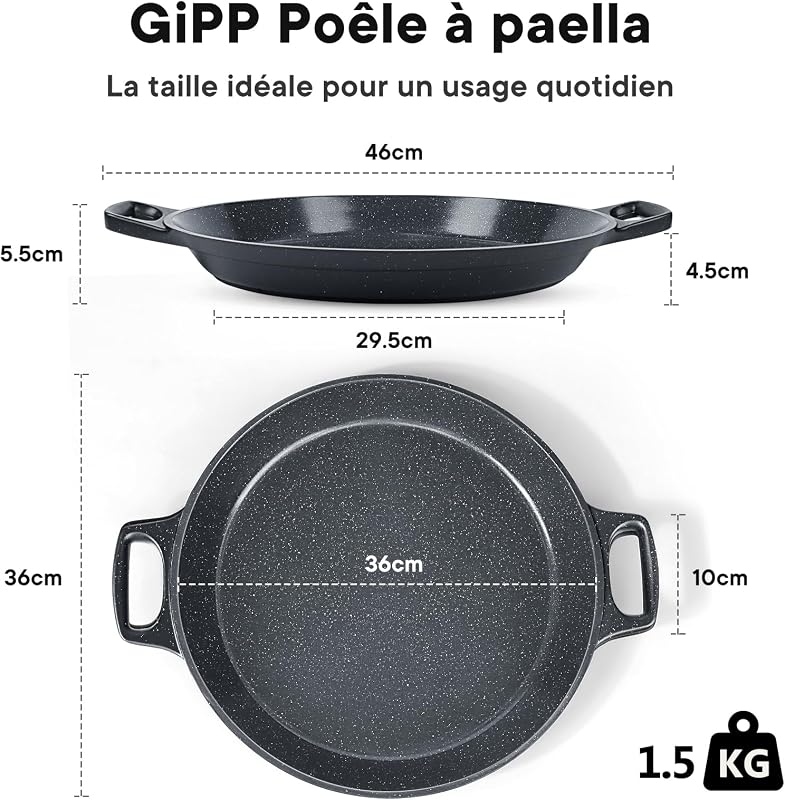 Poêle à Paella four 6 à 8 portions, Granit Non Toxique Antiadhésive