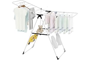 Tangkula Clothes Drying Rack, Collapsible Laundry Rack with Hanging Rods, Shoe Hangers, Adjustable Gullwing and Foldable Design for Space-Saving, Stainless Steel Clothing Shelf
