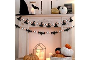 XEFINAL 2 PCS Halloween Felt Bats Witch and Wood Beads Garland Halloween for Mantle Garland Banner Decor Indoor Outdoor Haunted House Decoration