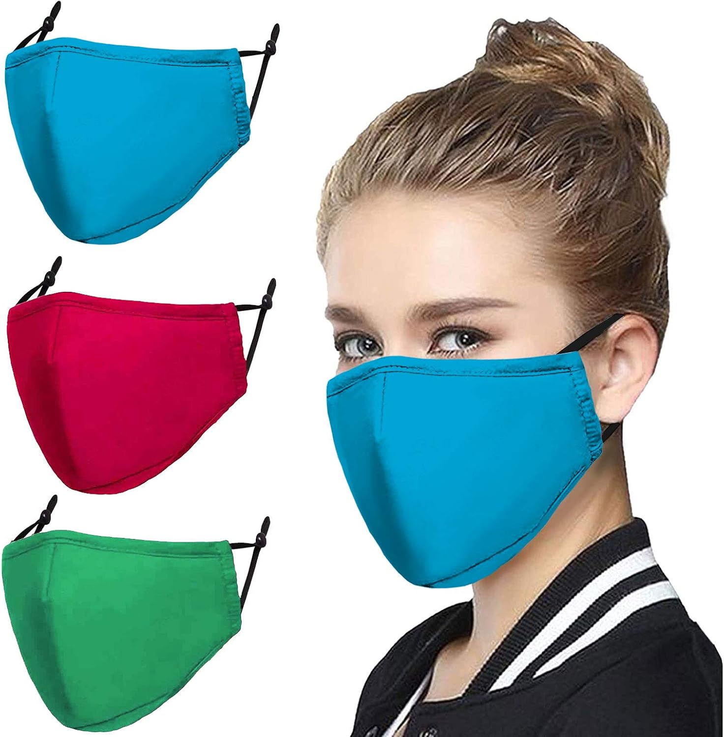 Solid Color Face Mask 3PC Face Mask Adjustable Metal Nose