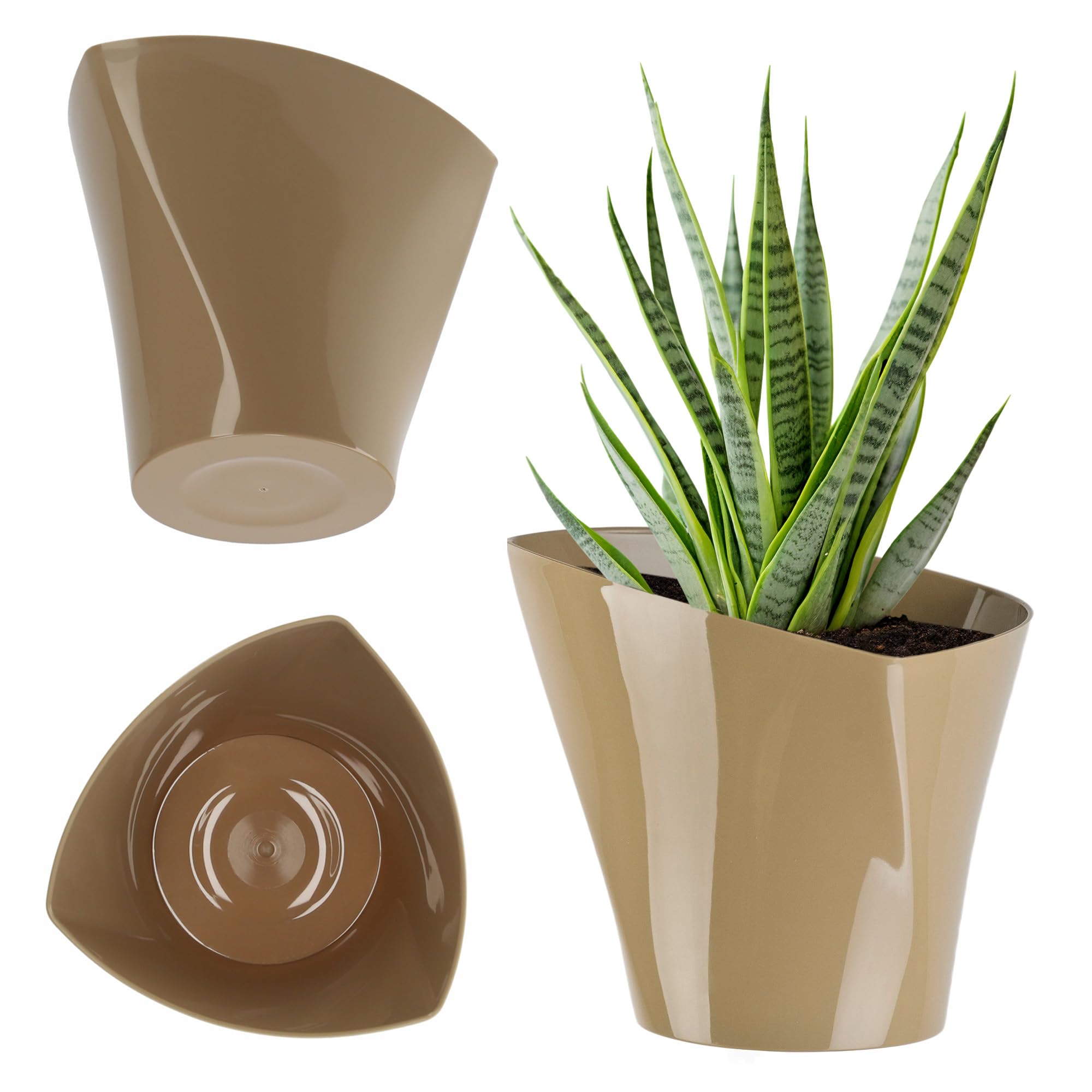 KADAX Flower pot, planter, modern shape, flower planter, plant pot, plant pot made of plastic, decoration, plant pot for indoors, flowers, plants, balcony, flower pot, planter (17 cm, beige)