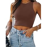 REORIA Women’s Sexy Sleeveless Racer Back Tank Tops Halter Neck Crop Tops