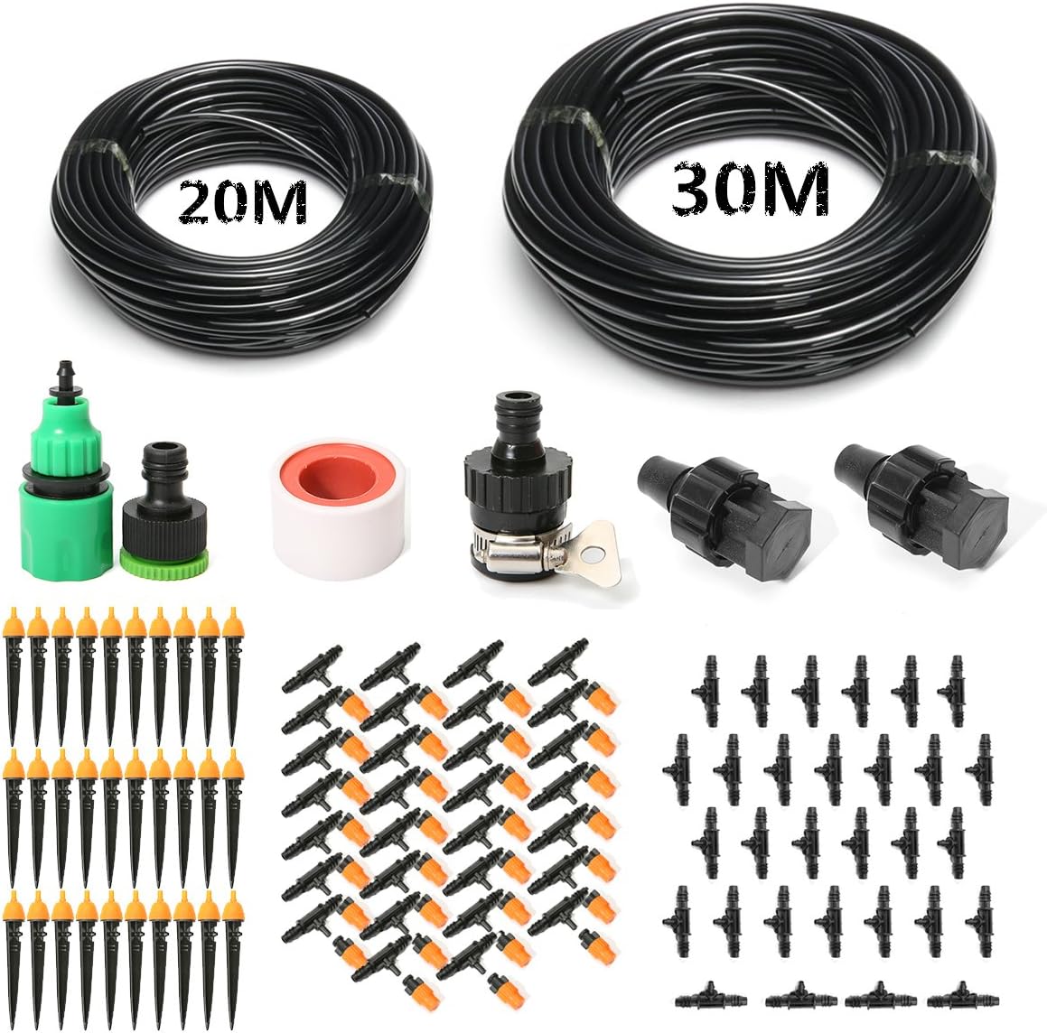 Pathonor Upgraded Mist And Water Irrigation System 30M And 20M Long Drip Drip Irrigation Set With All Fittings Faucet Connector for All Taps For Trees Flower Vegetables Garden Patio Plants
